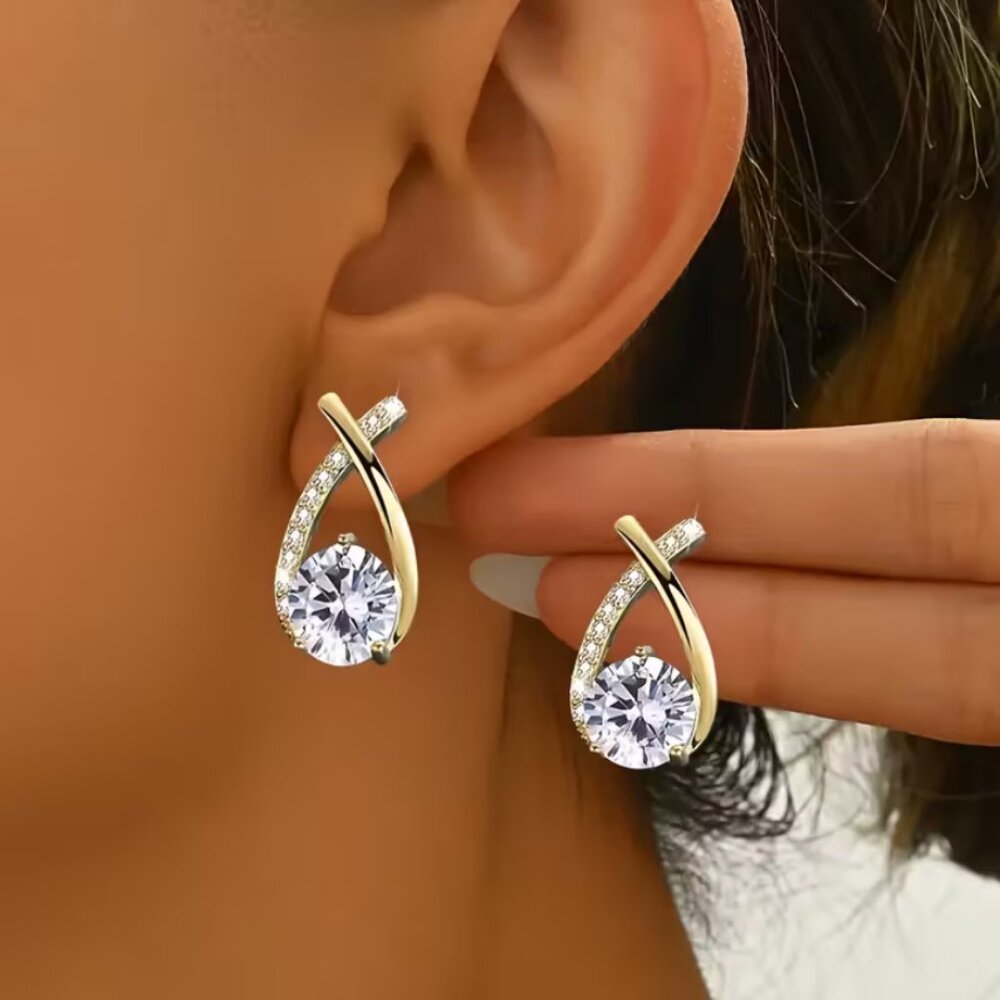2ct Diamond 18K Gold Twisted Womens Earrings Soliatire Stud Style Ladies Jewelry - Picture 4 of 7